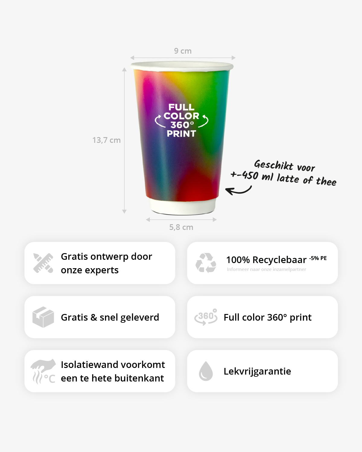 Koffiebekers dubbelwandig 16 oz (450 ml) Bedrukt (full color) sfeerfoto 3